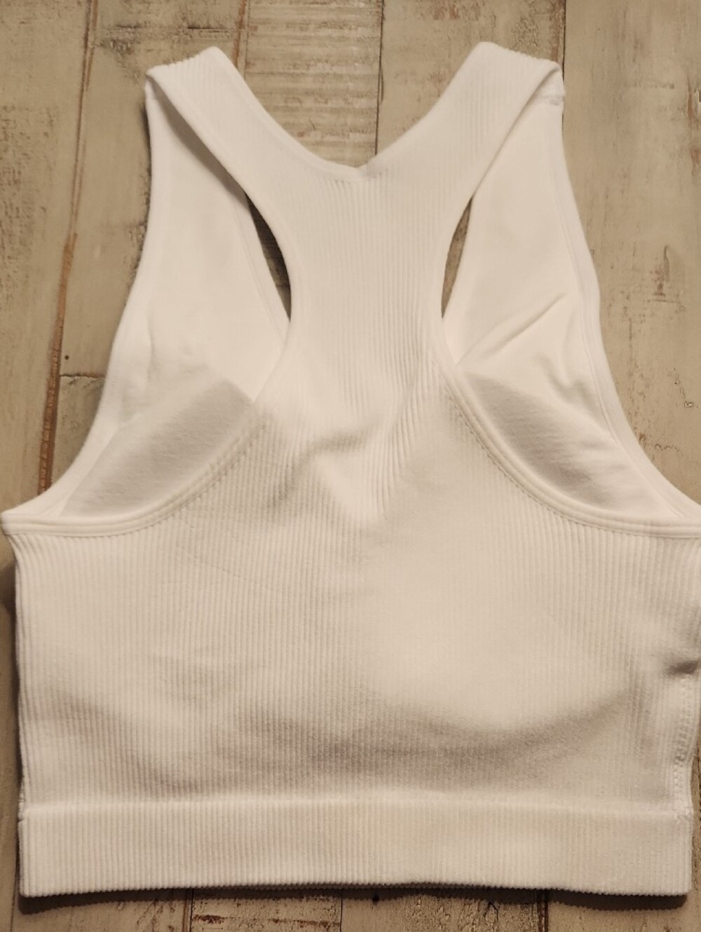 Zenana Outfitters White Ribbed V-Neck Racerback Brami/Bralette Stretchy Tank - Picture 3 of 5